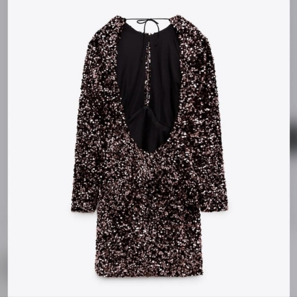 ZARA PINK SEQUIN MINI DRESS LARGE 10 12 - Picture 7 of 11
